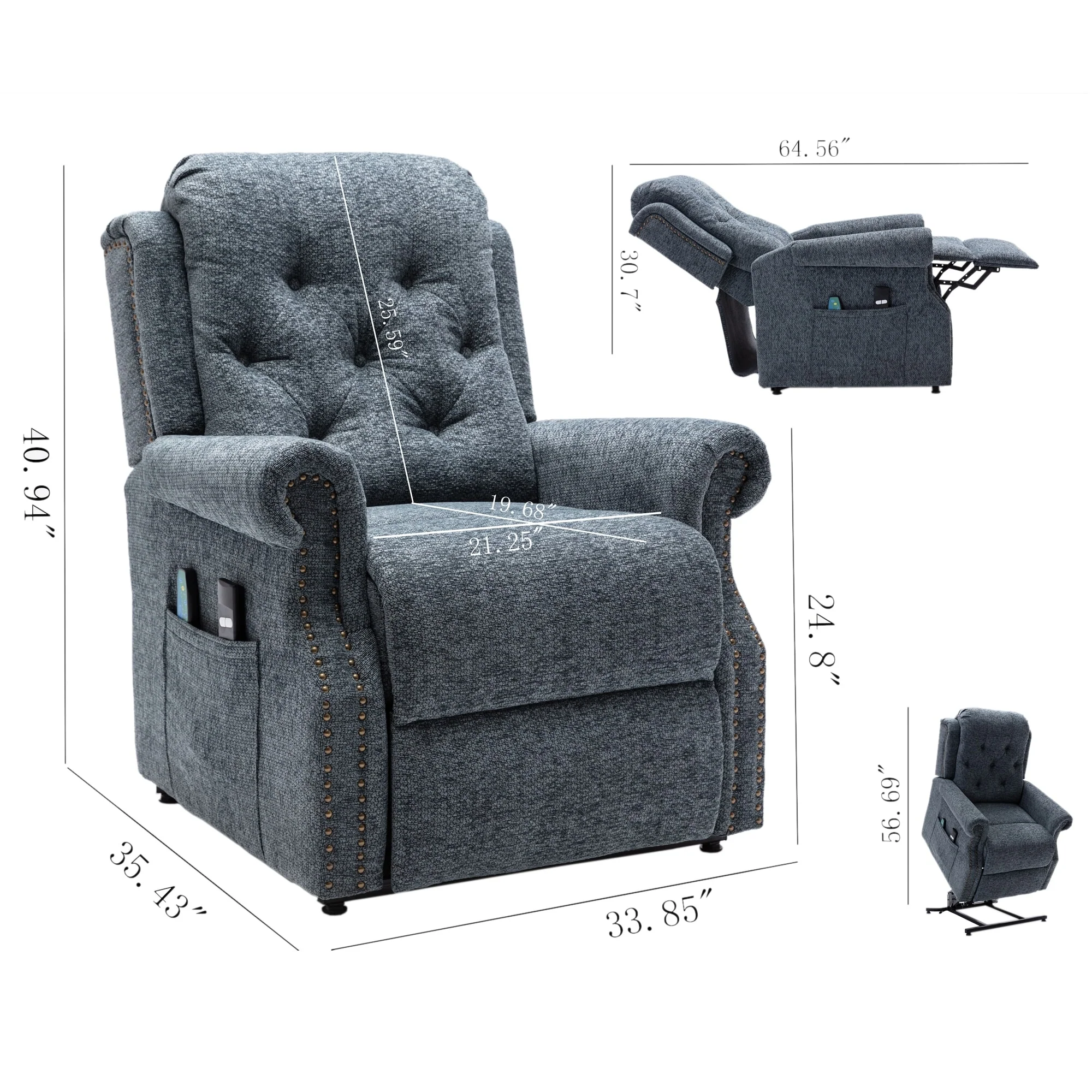 Clihome Chenille Knit Fabric Power-lift Recliner Chair with Massage