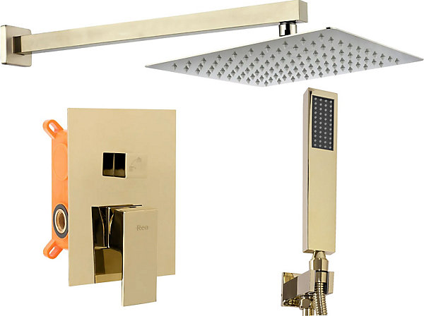 Kit De Douche Encastré Rea Fenix Gold 40X13X40Cm   Box