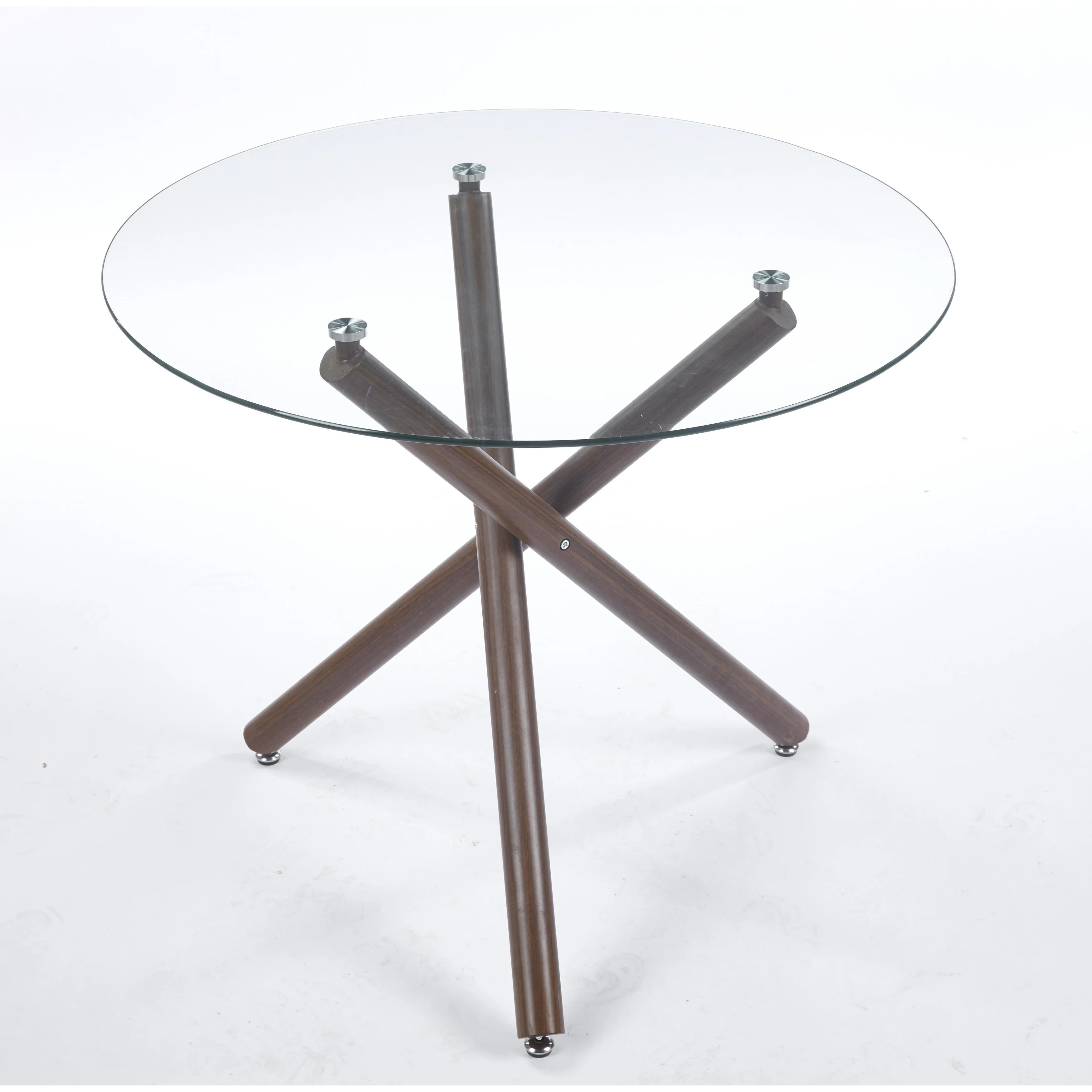 Round Dining Table With Color Metal Leg And Tempered Glass