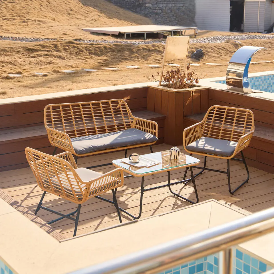 Tuinset van rotan en metaal in grijs