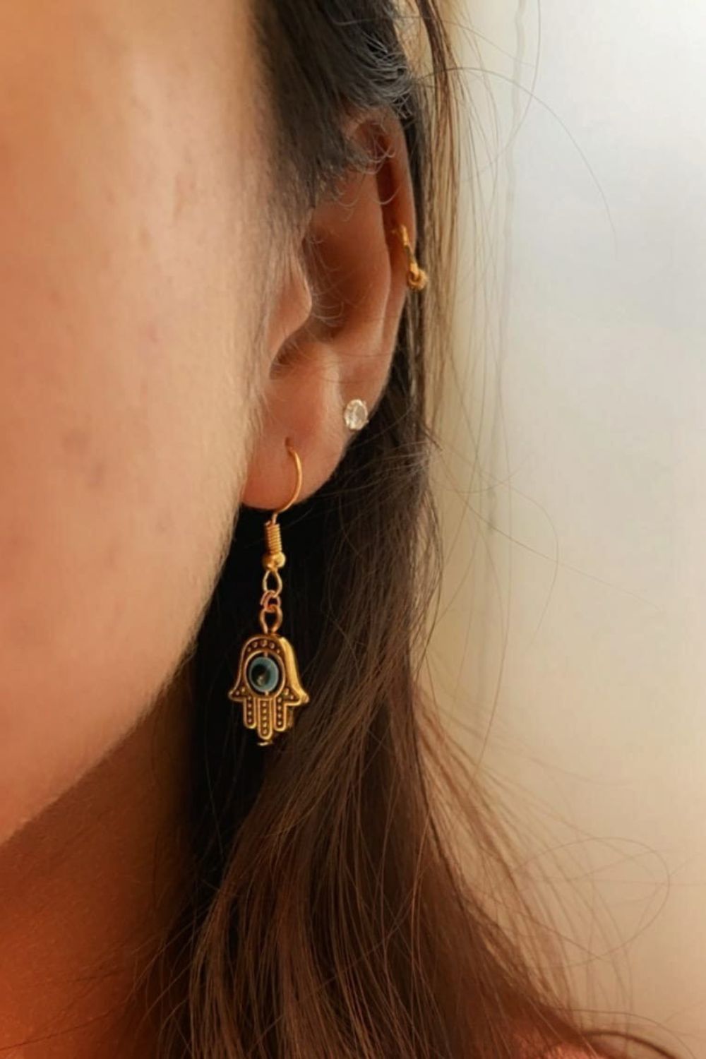 The Colourful Aura Hamsa Evil Eye Fatima Hand Charm Drop Earrings