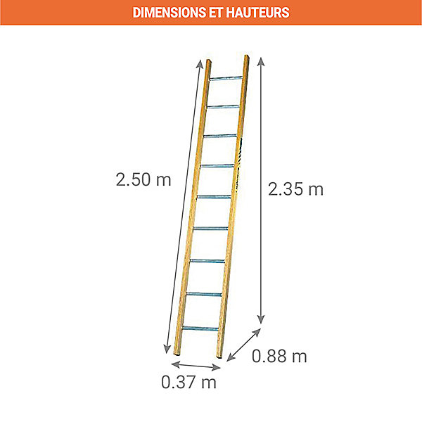 Echelle bois / alu de 2.50m de long. - MS1250
