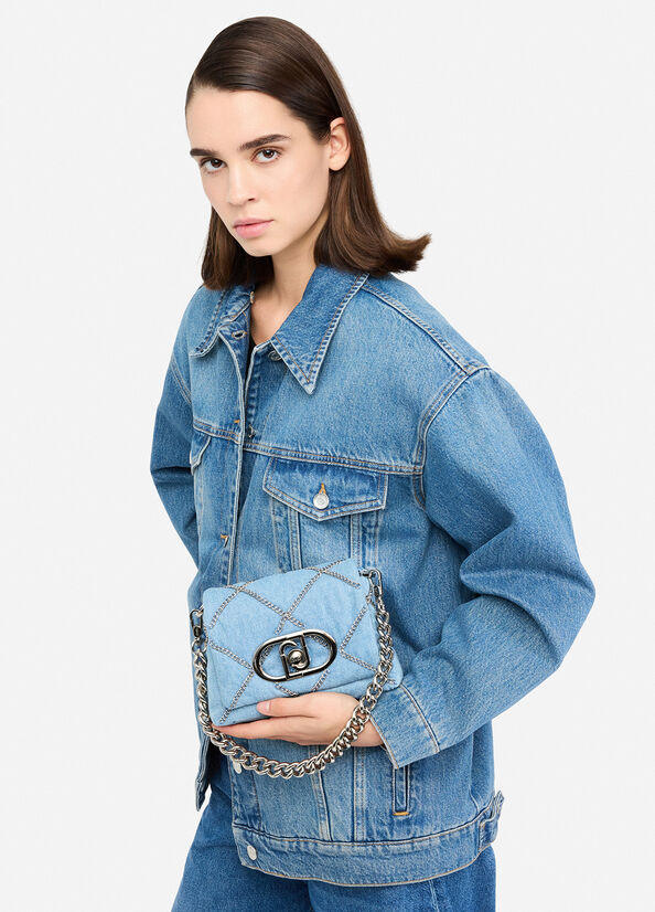Borsa LaPuffy piccola in denim con catene