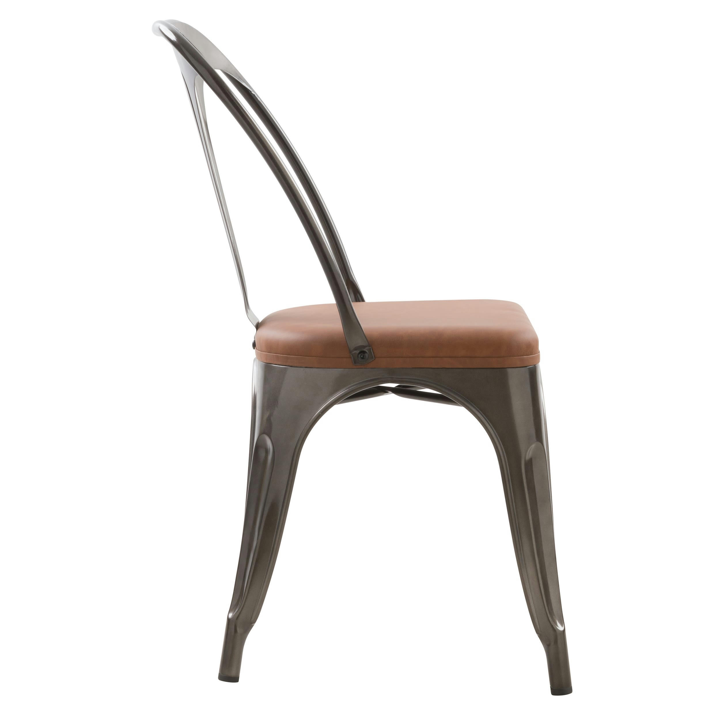 CHARLY - Chaise en métal gris et cuir synthétique marron (lot de 2)