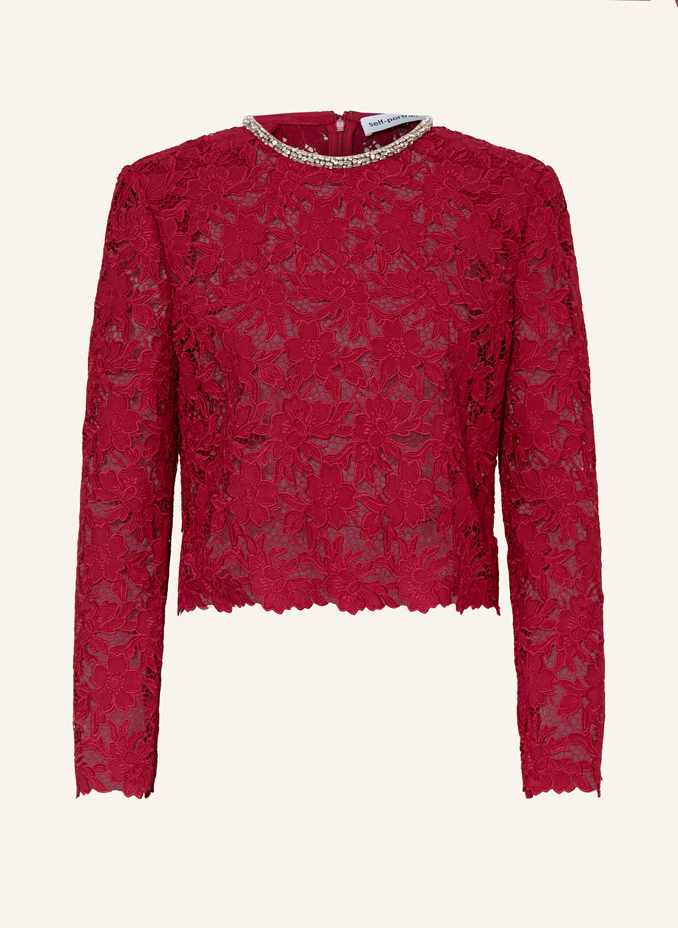 self-portrait Blusenshirt aus Spitze mit Schmucksteinen