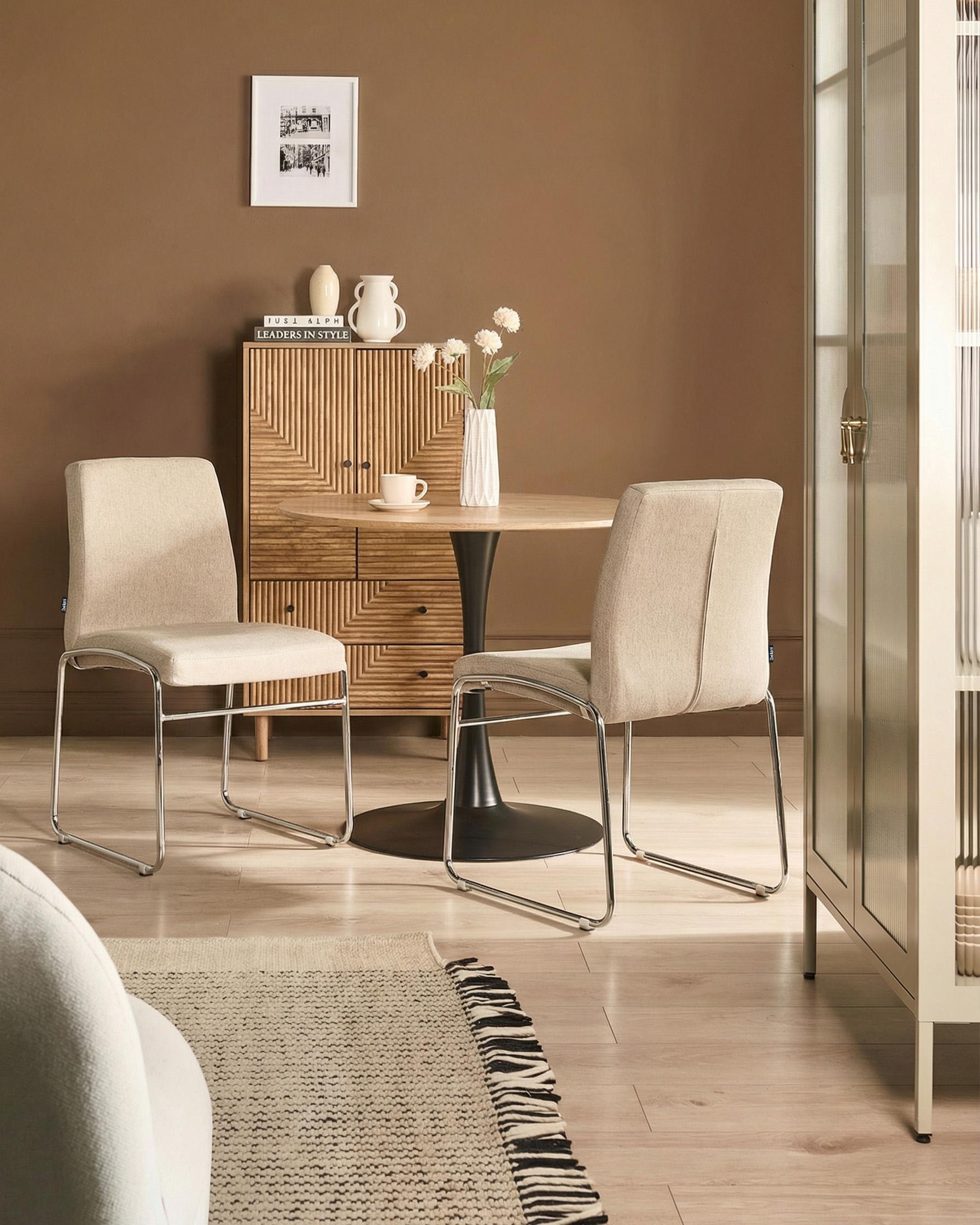 Set of 2 Dining Chairs LECCO Fabric Beige