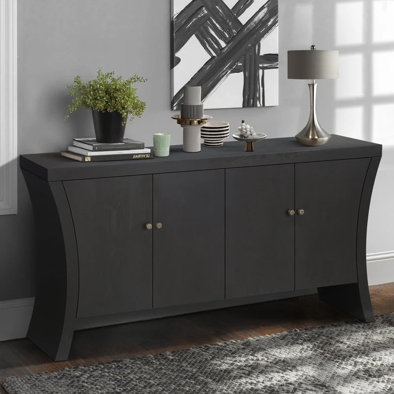 Retro 4-Door Wooden Credenza Cabinets with Solid Legs for Versatile Storage
