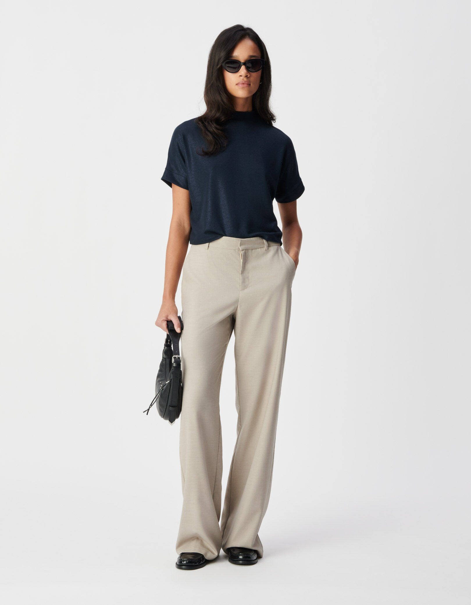 Tee-shirt manches courtes marine pailleté Femme