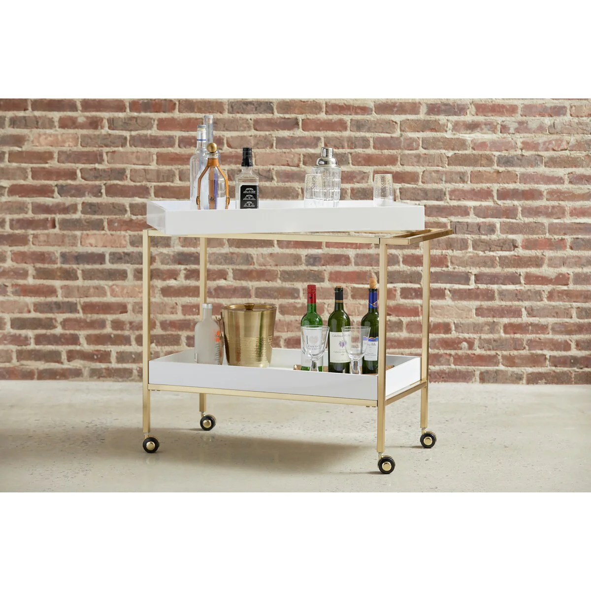 Brushed Gold & White Bar Cart