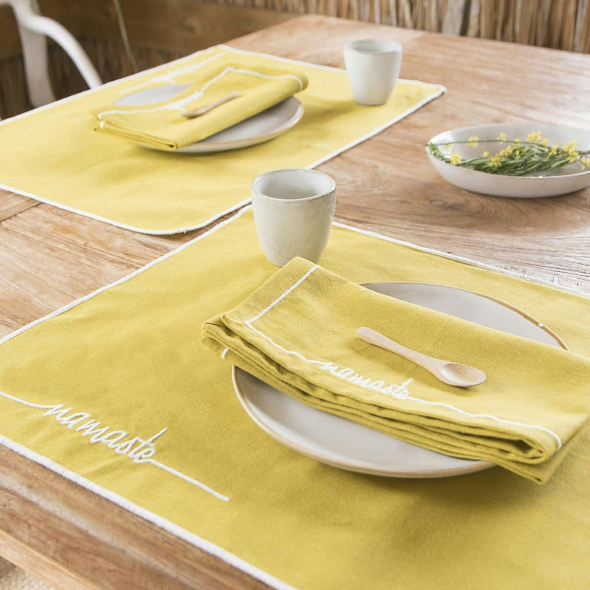 NAMASTE - Sets de table (x4) coton  35x50 jaune zeste