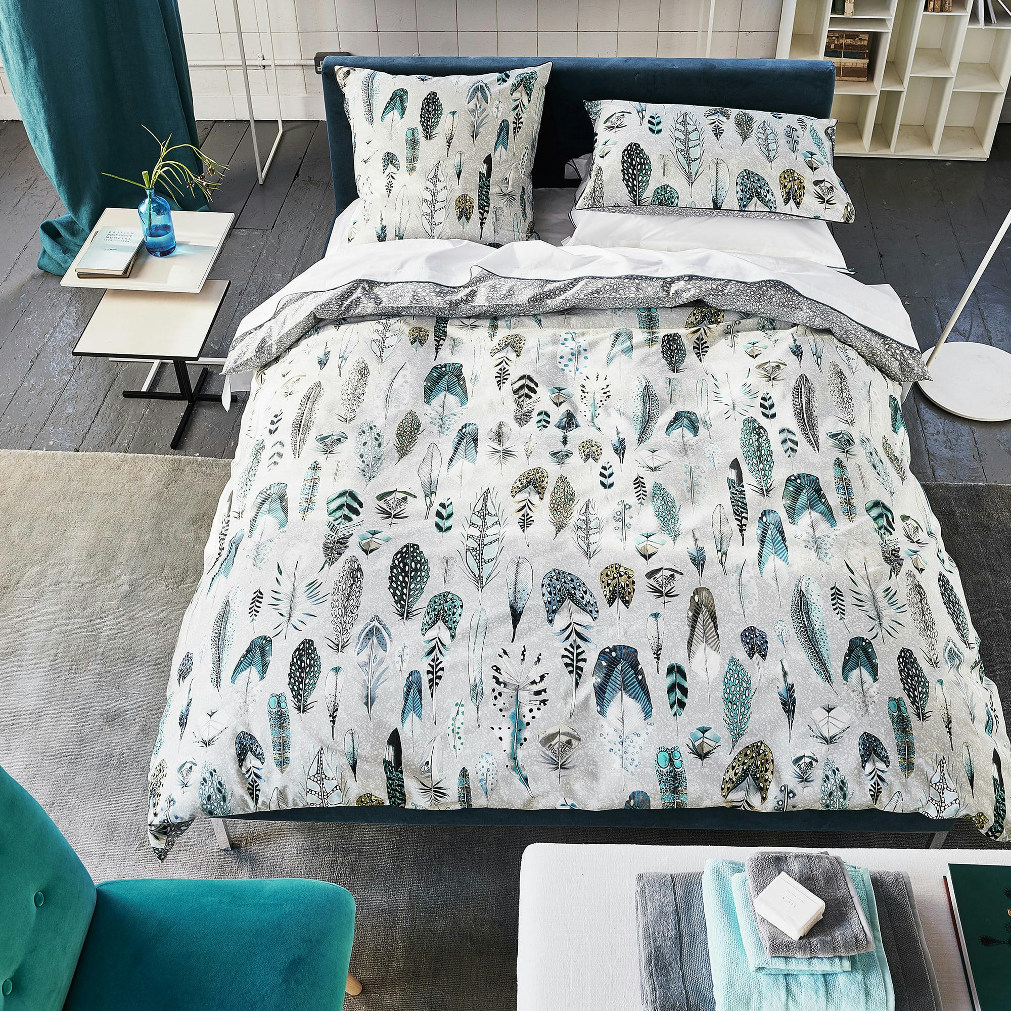 QUILL - Housse de couette imprimée en coton gris 240x220