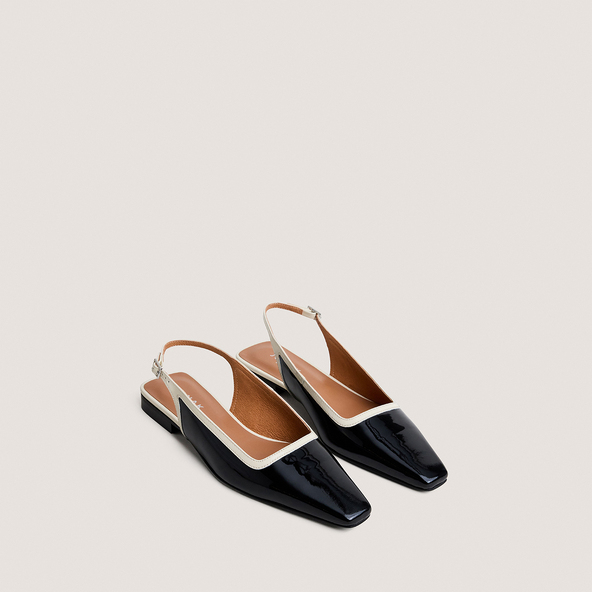 Ballerines slingbacks à bouts pointusen vernis noir et écru noir | DAXUS