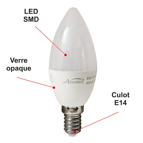Lot de 10 ampoules LED E14 flamme 4,9W 470Lm 6400K - garantie 2 ans