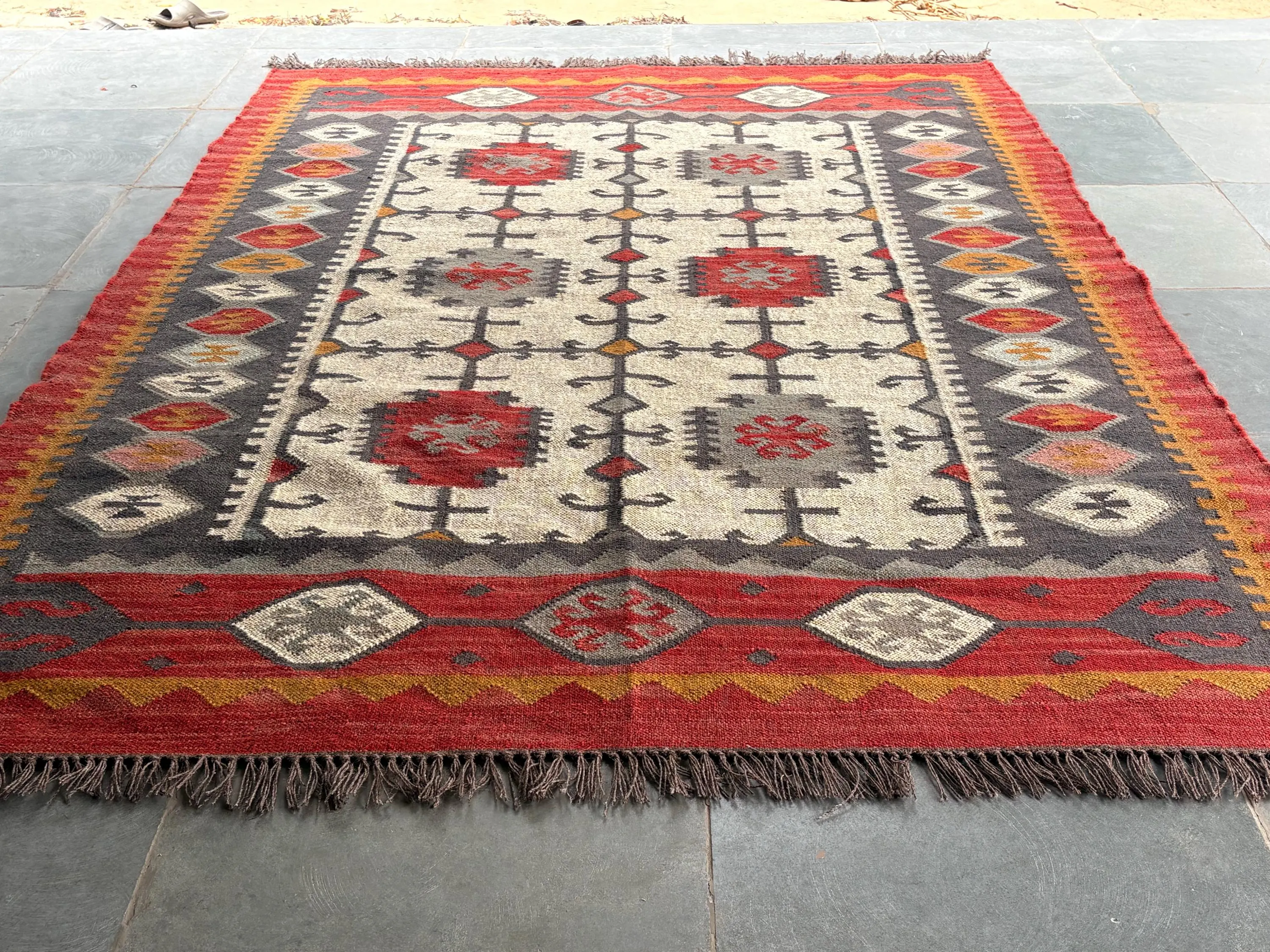 Indian Handmade Wool Jute Rug, Area Rug, Handwoven Boho Rug, Eco Friendly Floor Carpet, Living Room Rug, Artisan Rug Kilim Rug 10x12