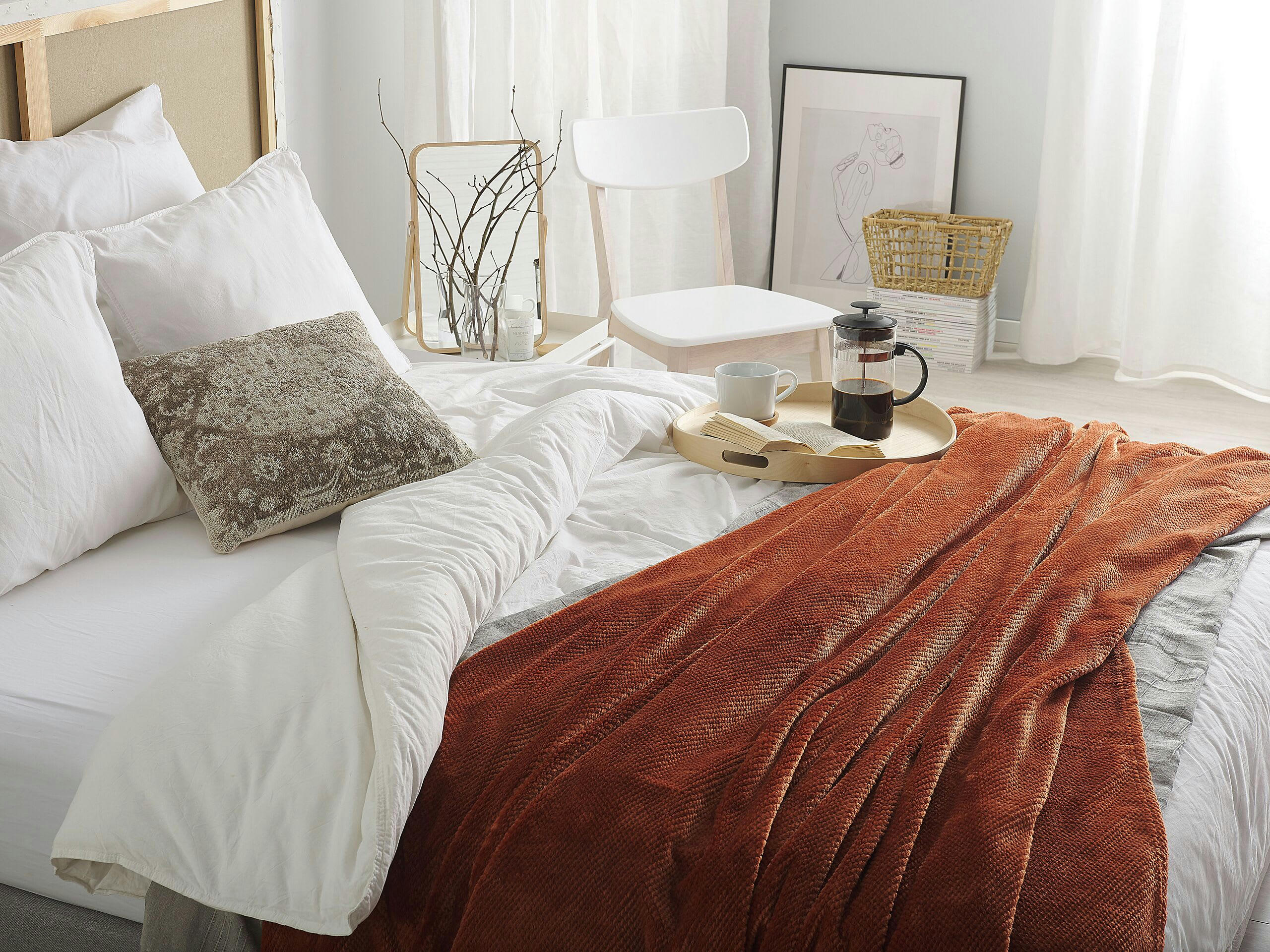 SAITLER - Couverture en polyester marron 220x200cm