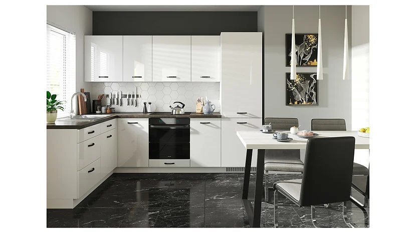 Komplet kuchenny narożny Top Line 270x180 cm biały połysk