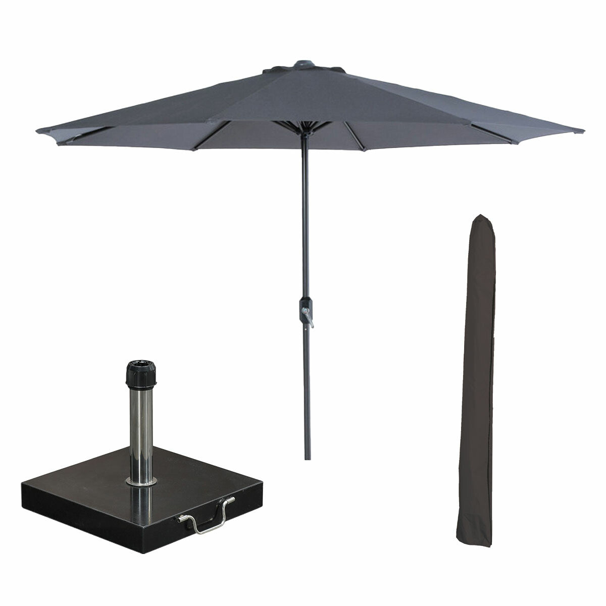 Garden Impressions stokparasol Lotus d grijs Ø300 cm met 40kg Cosmo voet en hoes
