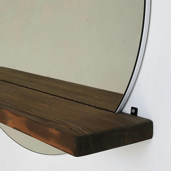 Miroir rond avec étagère en bois brun HILO