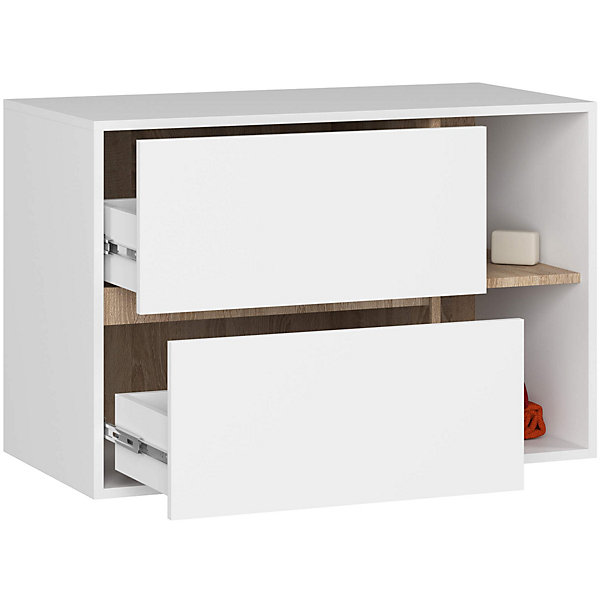Meuble pour vasque à poser VAMI suspendu Blanche 90 cm 2 tiroirs façade Chêne Sonoma 2 étagères 90x45,5x60 cm