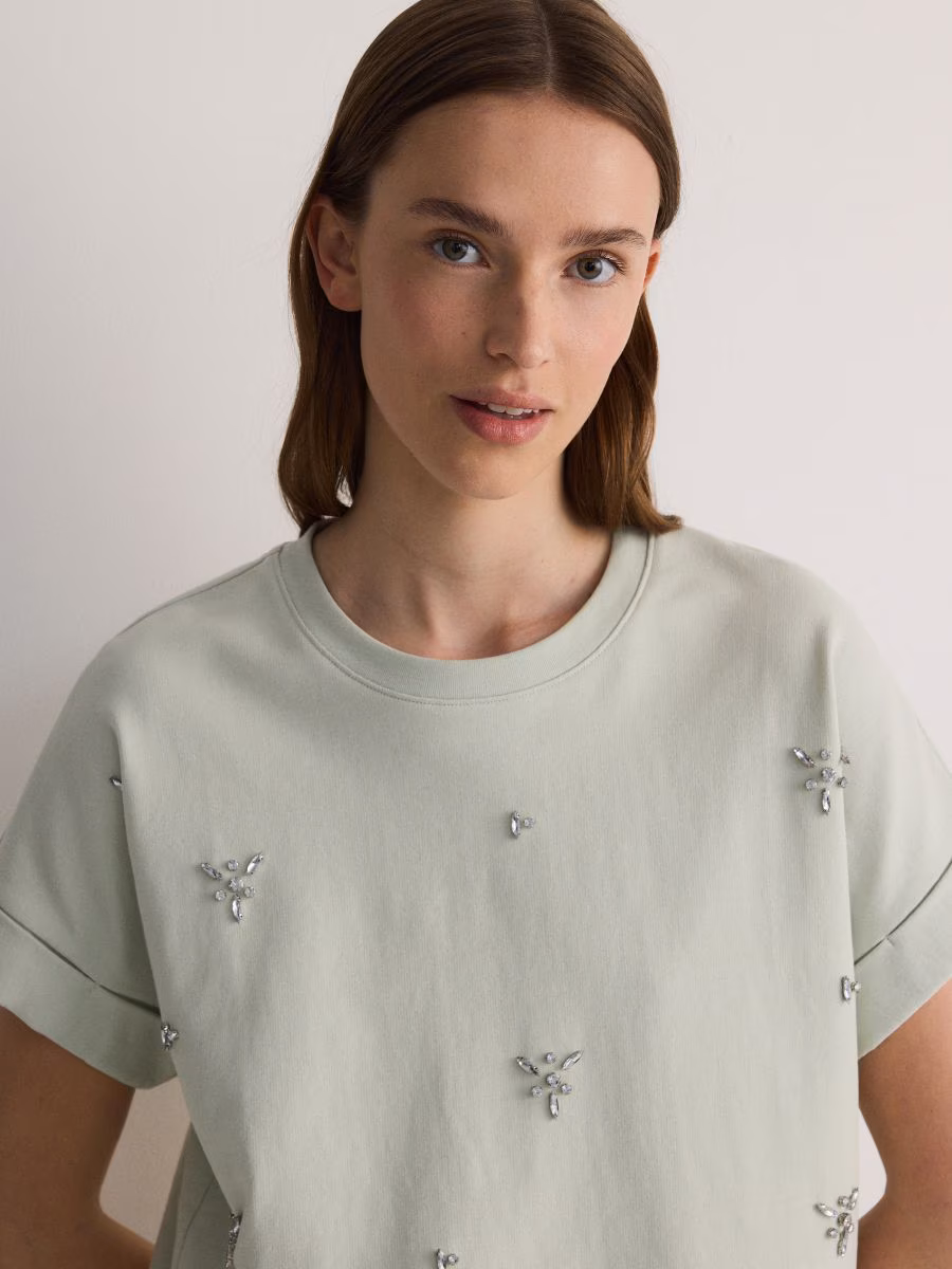 Boxy T-Shirt With Rhinestone Detailing