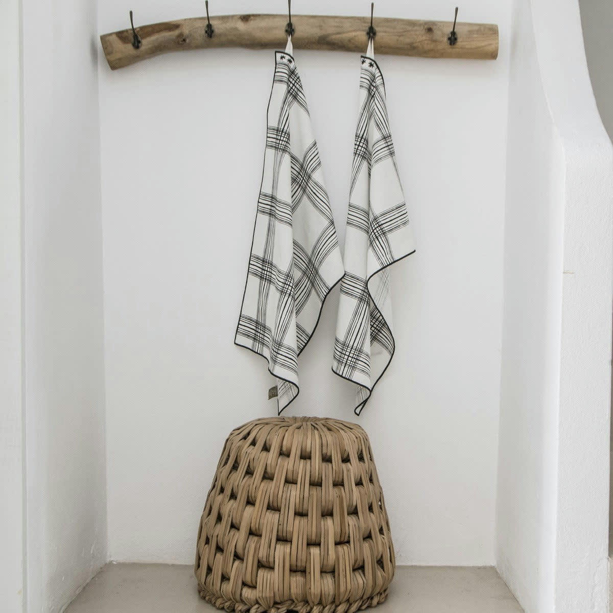 MADRAS - Torchons (x2) coton  50x75 blanc / noir