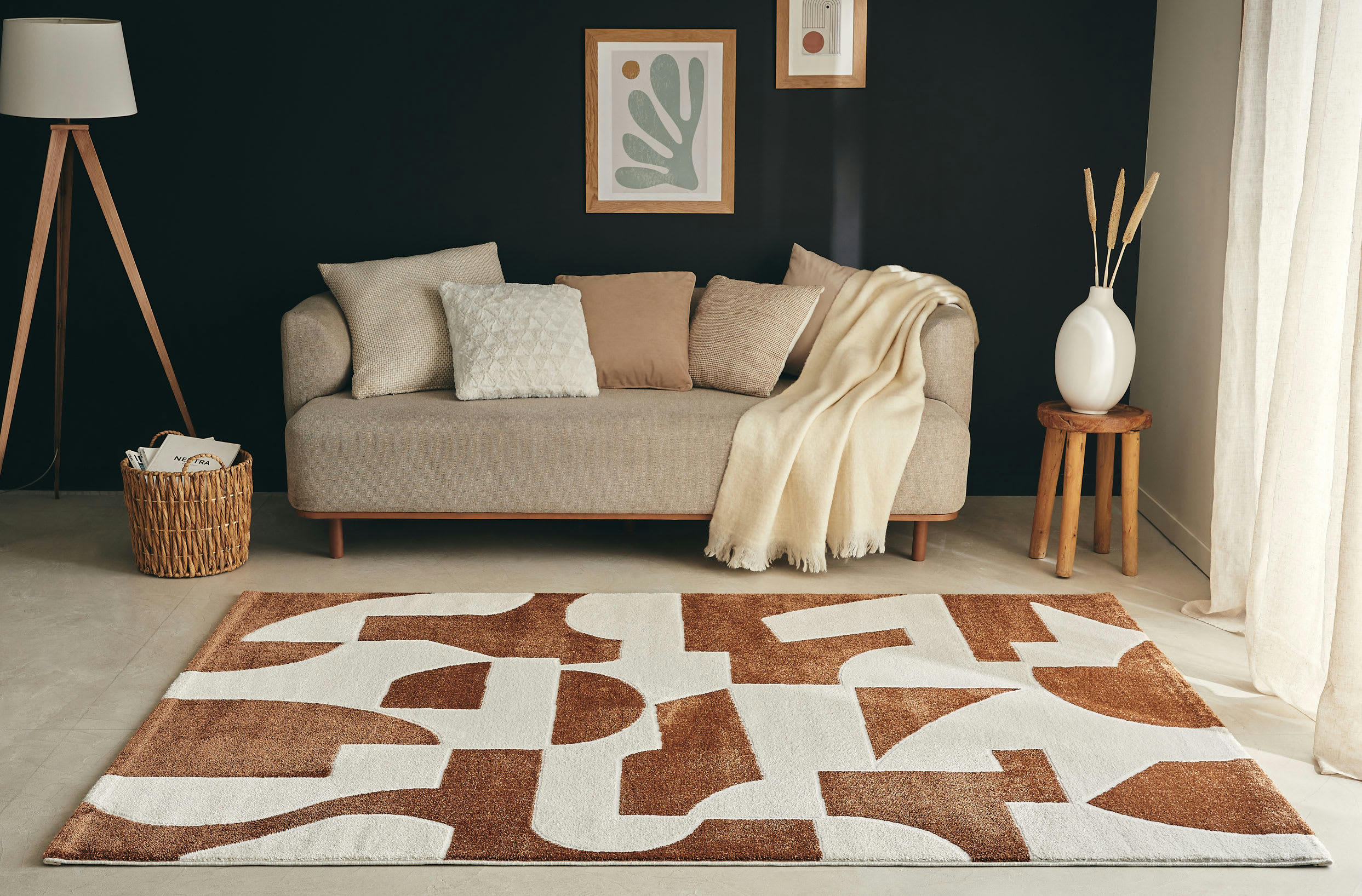 MEMPHIS - Tapis géométrique à poils ras - marron - 200x290 cm