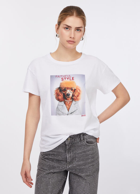 T-shirt con stampa e strass