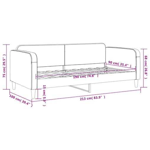 NNEVL Day Bed Dark Grey 90x190 cm Fabric