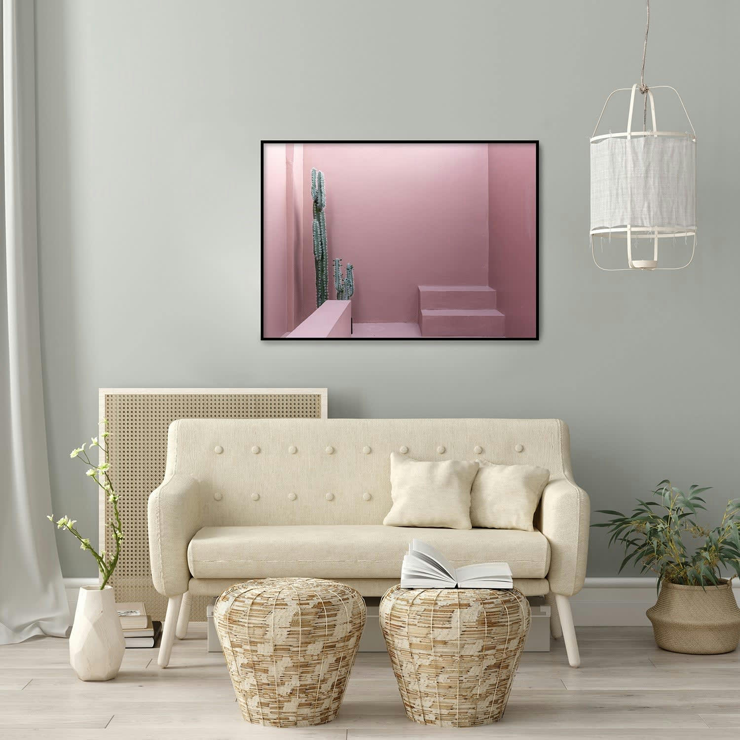 CACTUS - Affiche avec cadre noir - Cour rose - 30x40