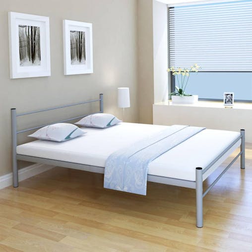 NNEVL Bed Frame Grey Metal Queen Size