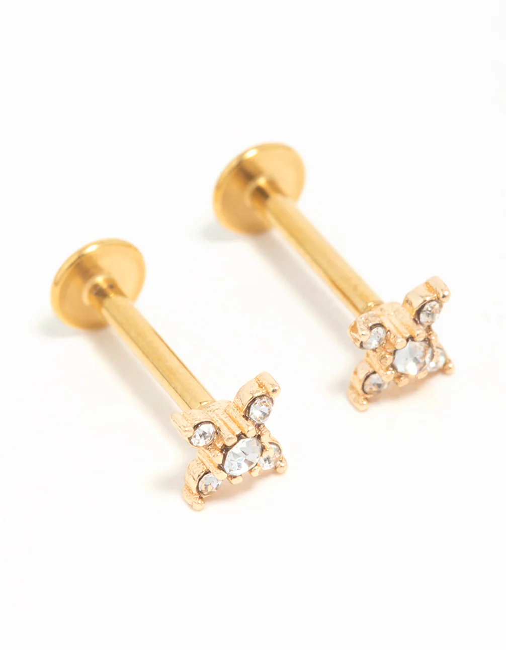 Gold Plated Surgical Steel Diamante Clover Flat Back Earrings