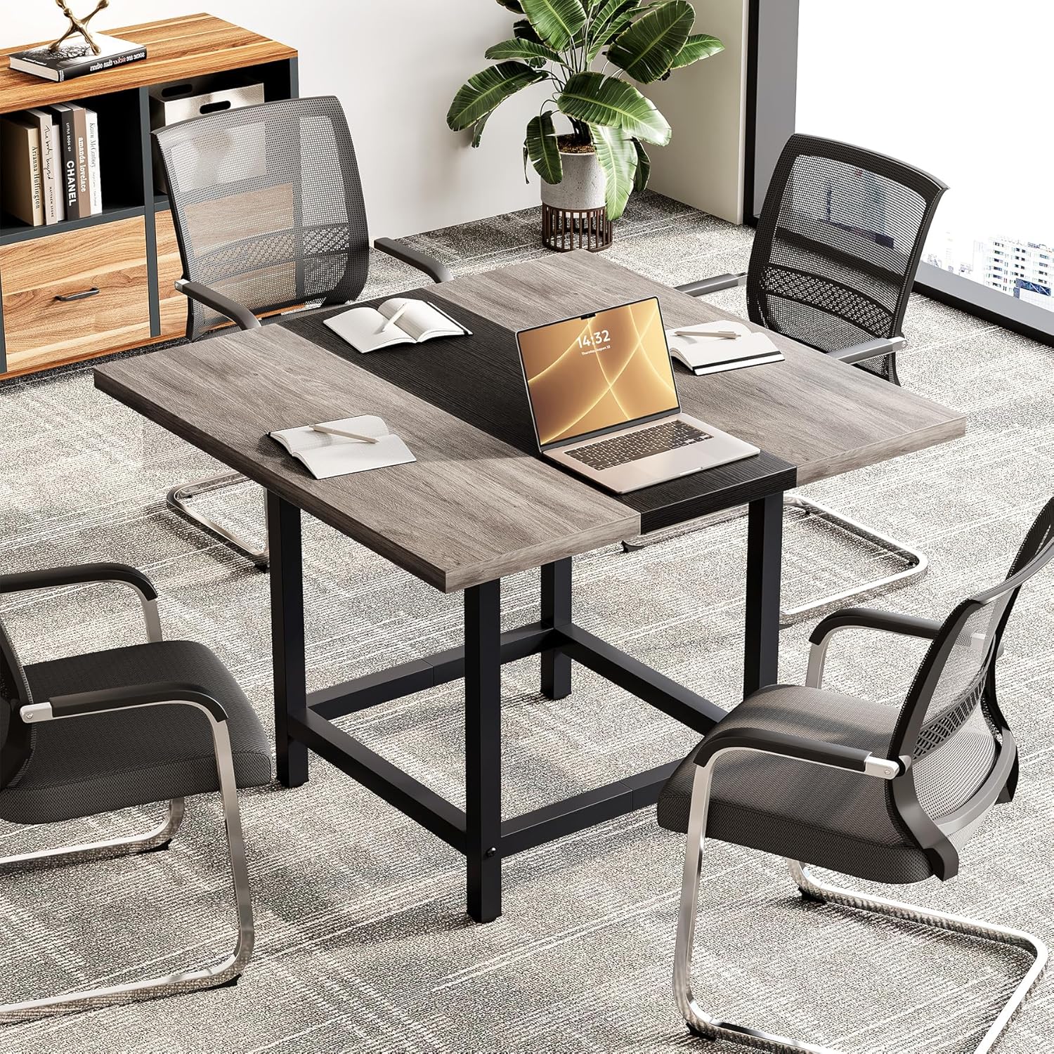 LITTLE TREE 39-Inch Square Small Conference Room Table for 4 People, Wood Computer Desk for Home Office, Small Space (Chair not Included)