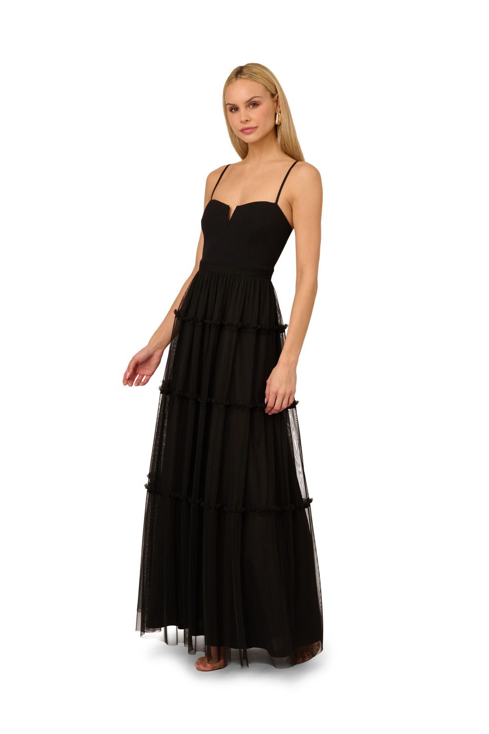 Adrianna Papell Mesh Strapless Long Dress