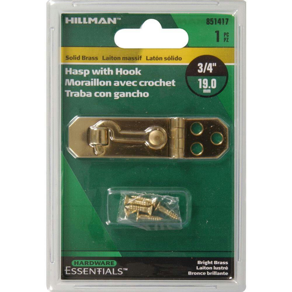 Hillman Decorative Solid Hasp, Attach Hook Included, Bright Brass, 3/4-in