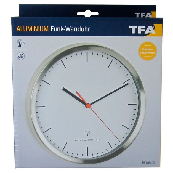 Funkwanduhr (Analog), BxHxT: 22 x 22 x 4,5 cm, silberfarben/weiß