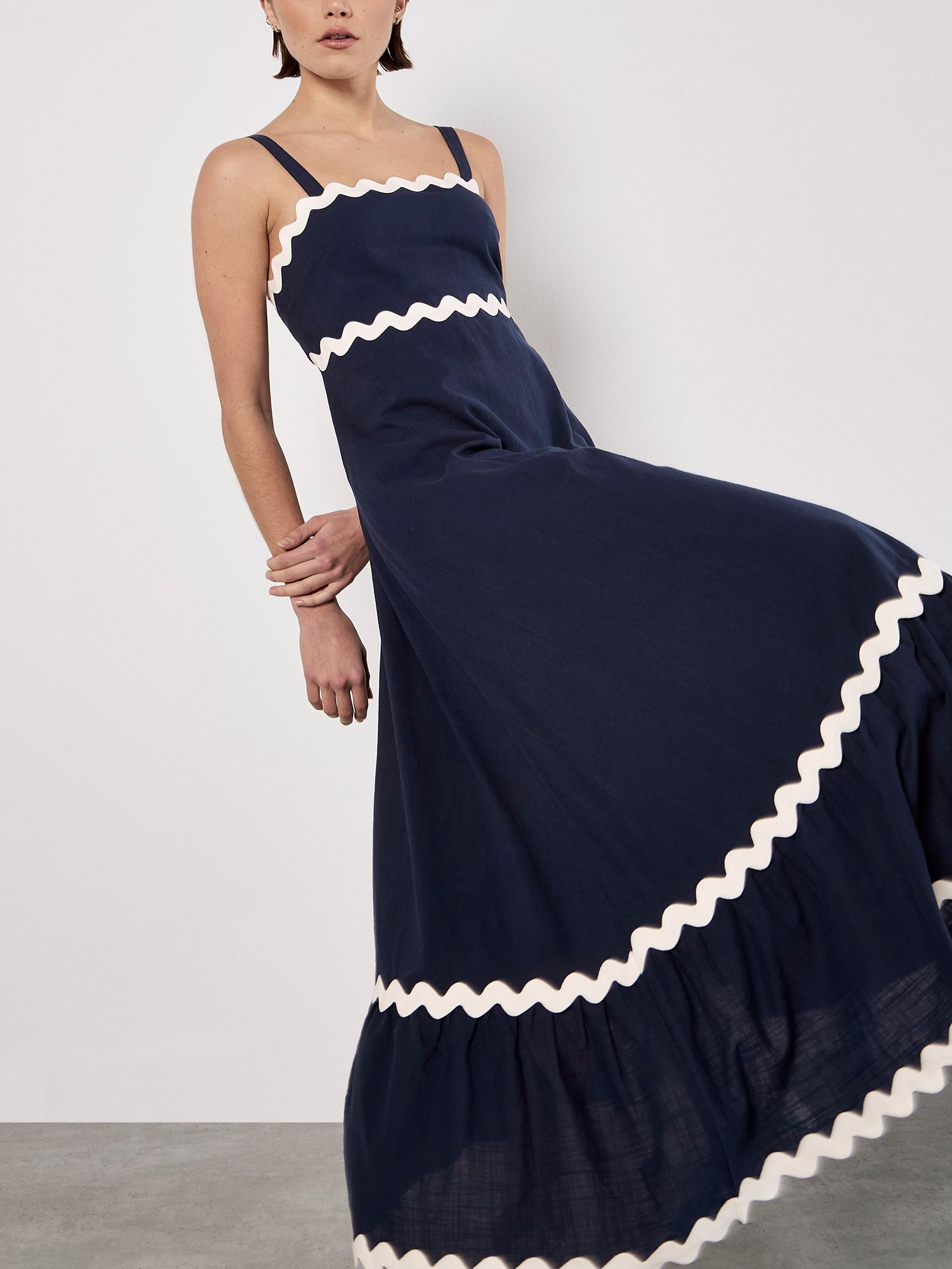 Apricot Ric Rac Trim Cotton Midaxi Dress