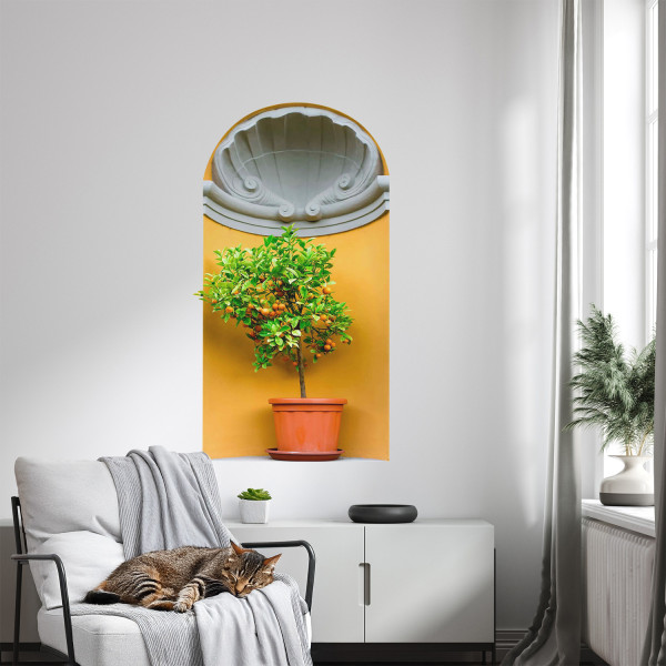 Wyrwa w ścianie pomarańczowe drzewko naklejka 3D 44x80