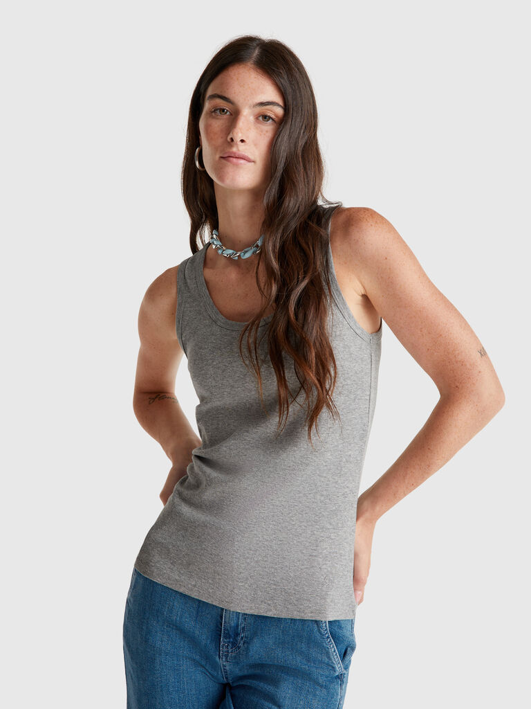 Gray melange tank top in pure cotton