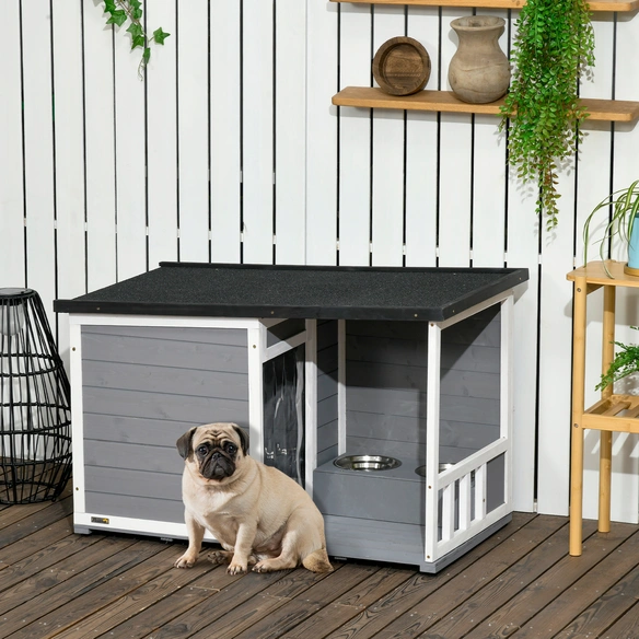 Hundehütte, mit 2 Schüsseln, LxBxH: 103x62x66 cm, schwarz
