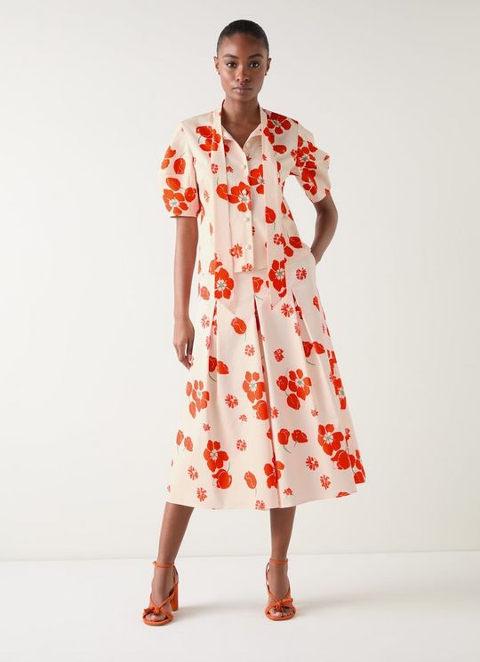 Flora Ivory & Orange Block Floral Sateen Blouse