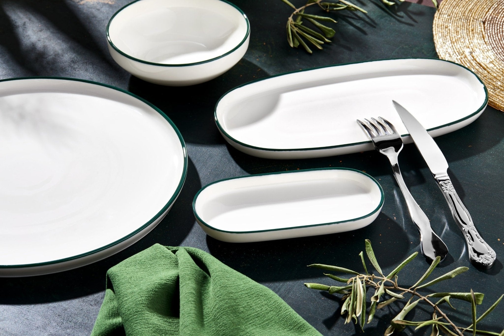 Rinart Kommetje - Green Edge - Porselein - 16 cm (400cc) - set van 6