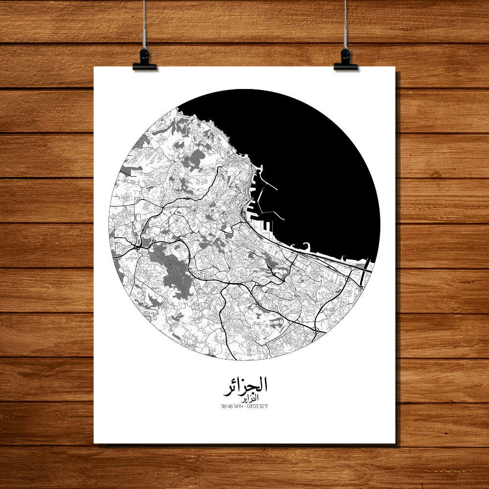 - Affiche Alger Carte ronde 40x50