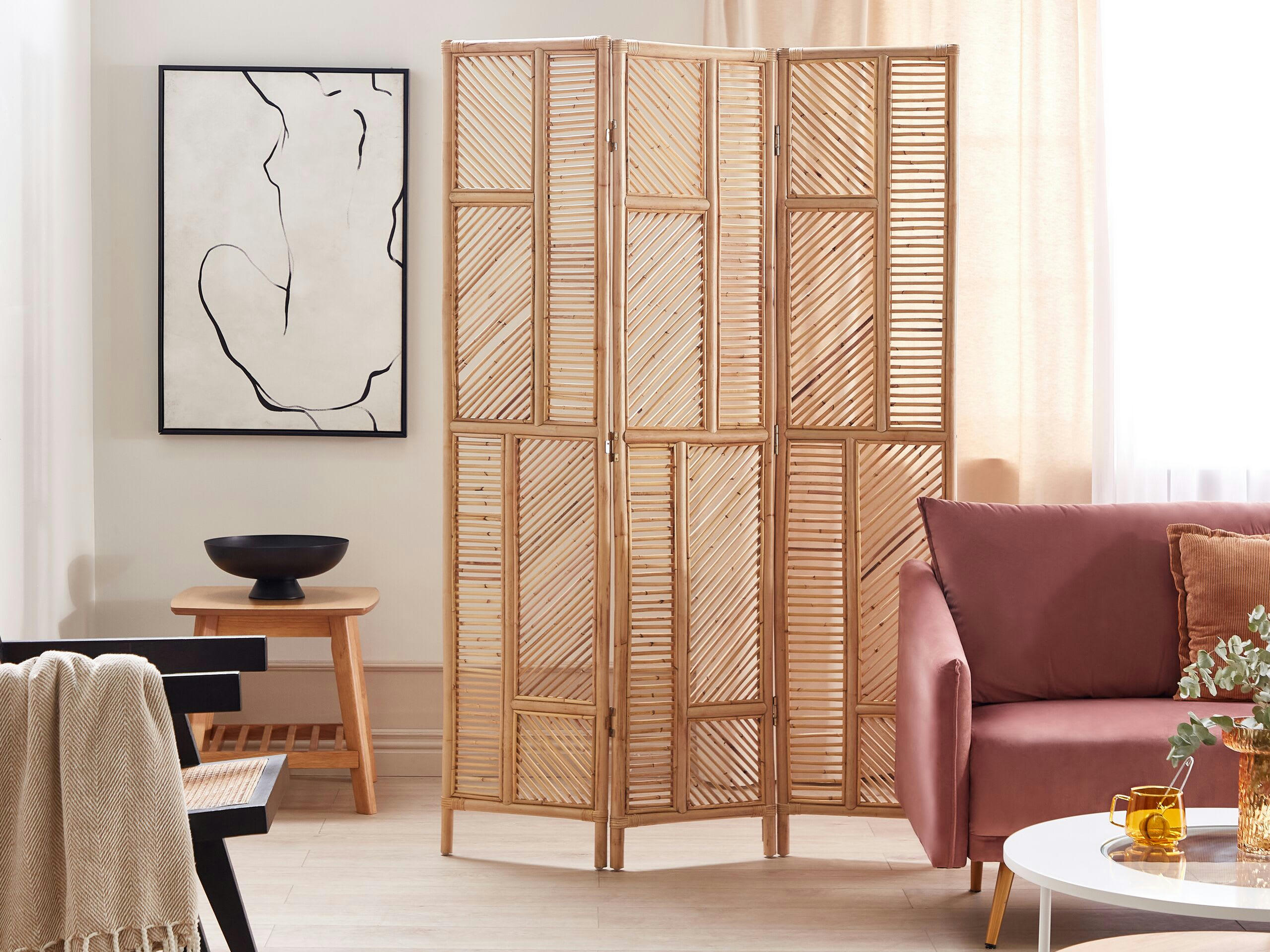 LAMEZIA - Paravent à 3 volets en rotin 117 x 180 cm naturel