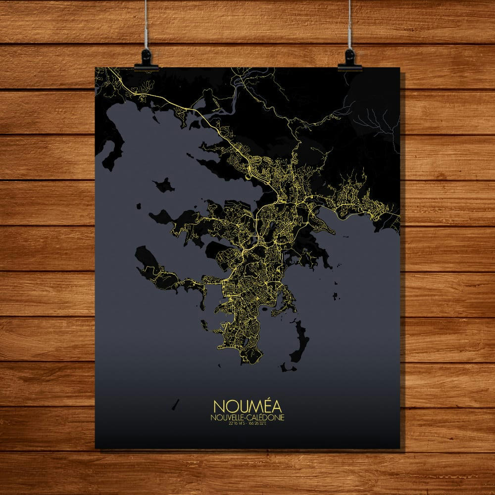 - Affiche Nouméa Carte Nuit 40x50