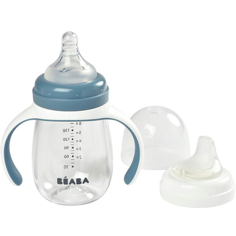 APPRENTISSAGE REPAS - Biberon d'apprentissage 2 en 1 en tritan Windy blue (210 ml)