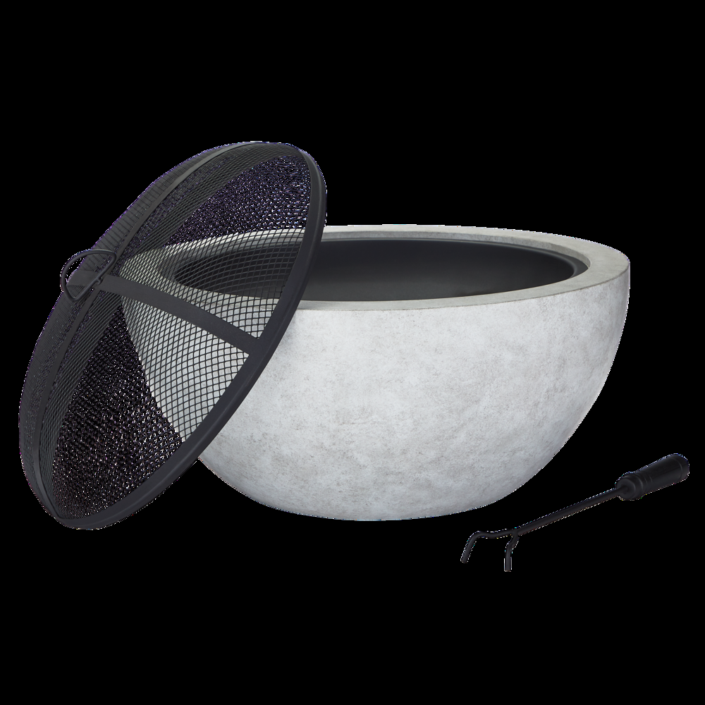 For Living Outdoor Round Steel Wood Burning Firepit with Spark Screen, 24-in