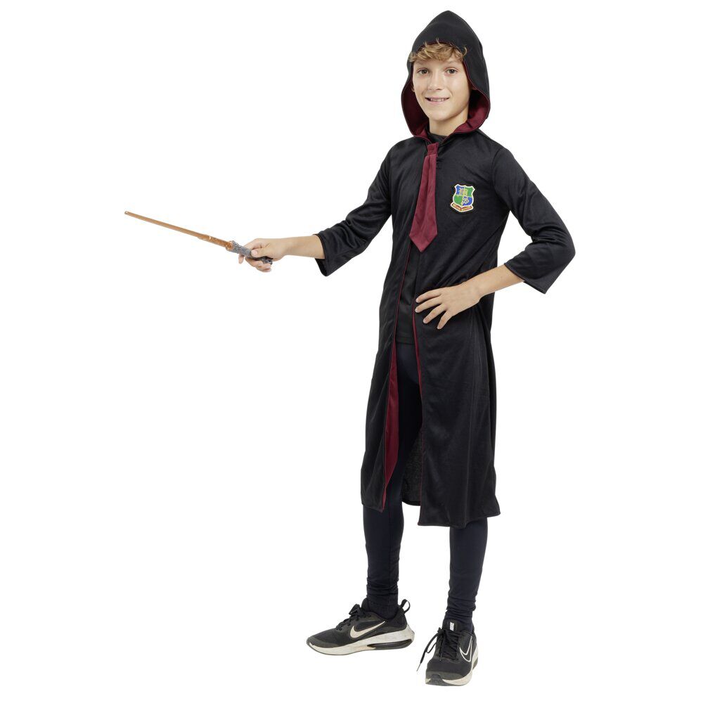 Déguisement enfant sorcier avec tunique, cravate et baguette (7/10ans ou 11/14)