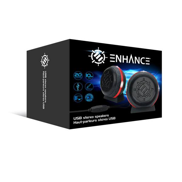 ENHANCE SL2 USB LED Red Light Computer Gaming Speakers, Black