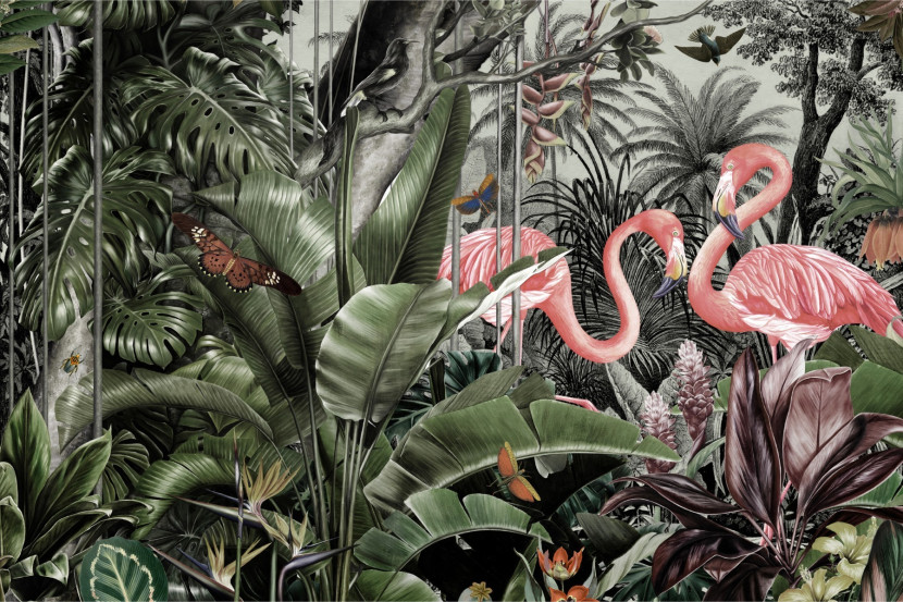Fototapeta Ścienna DŻUNGLA Flamingi Liście 90x60cm