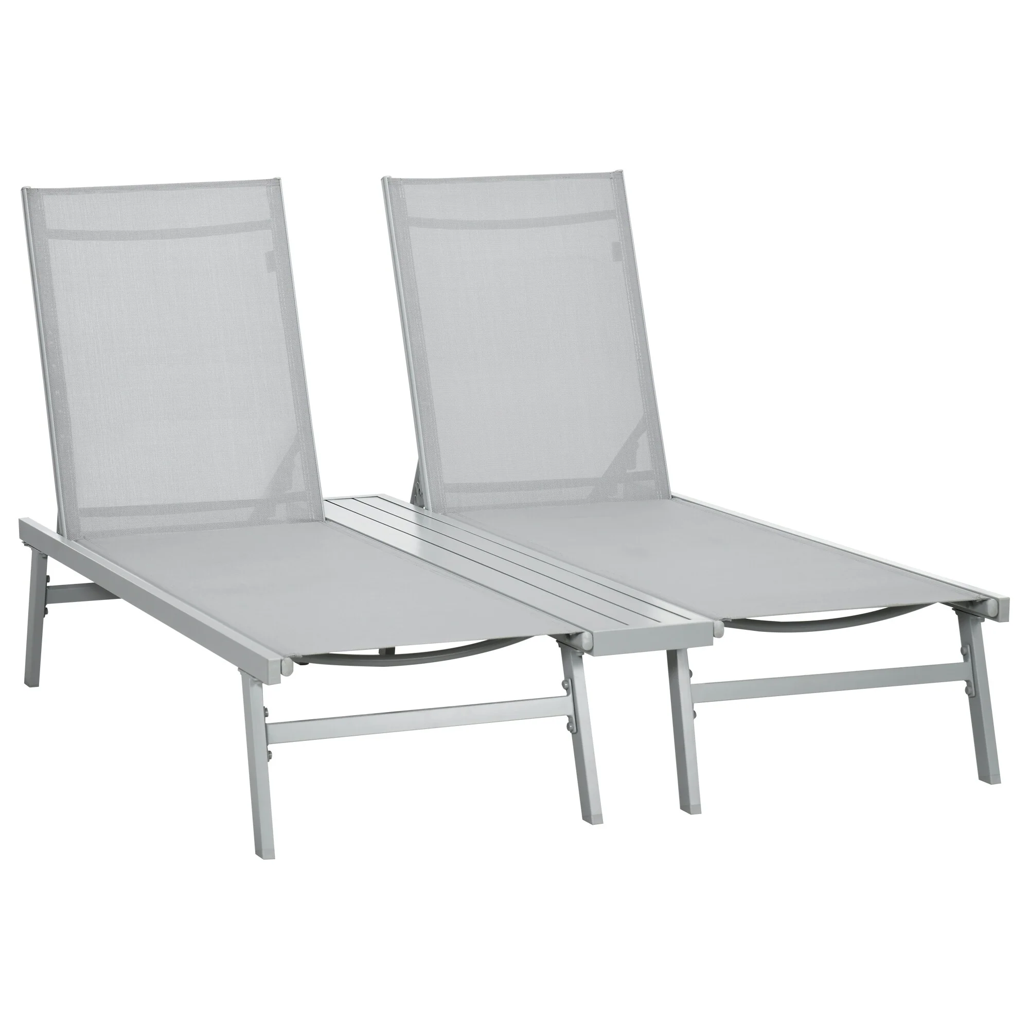 Outdoor Chaise Lounge Set of 2 Breathable Mesh Seats with Adjustable Backrests for Patio Poolside or Beach
